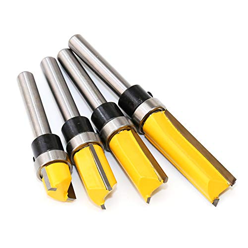 Meihejia 1/4 Inch Shank Pattern Flush Trim Router Bit Set 4 Sizes