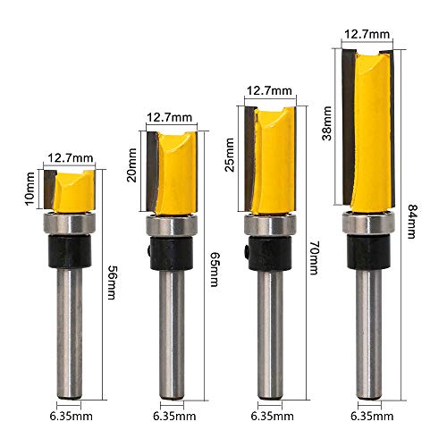 Meihejia 1/4 Inch Shank Pattern Flush Trim Router Bit Set 4 Sizes