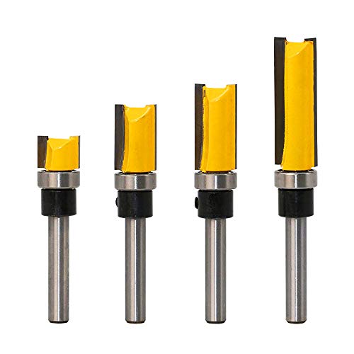 Meihejia 1/4 Inch Shank Pattern Flush Trim Router Bit Set 4 Sizes