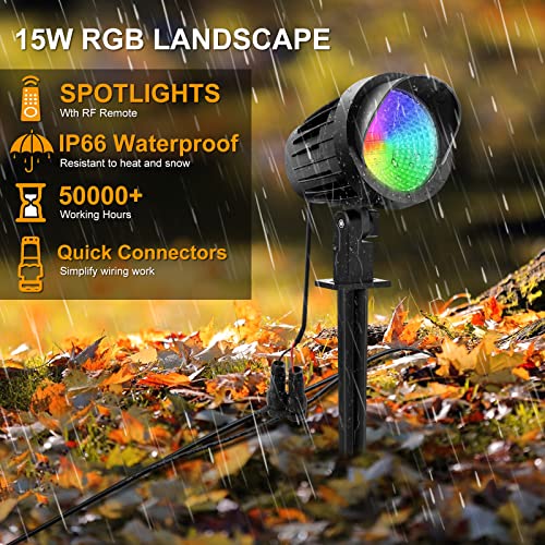 MEIKEE 15W RGB Landscape Lights, DC/AC 12V 24V Low Voltage Landsca...