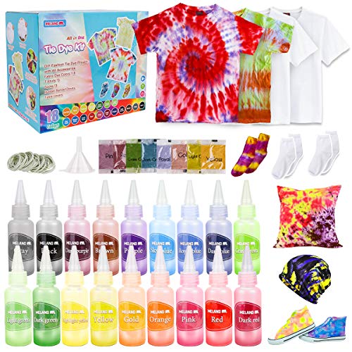 Meland Tie Dye Kit - 18 Colors DIY Tie Dye Set with 3 White T-Shir...