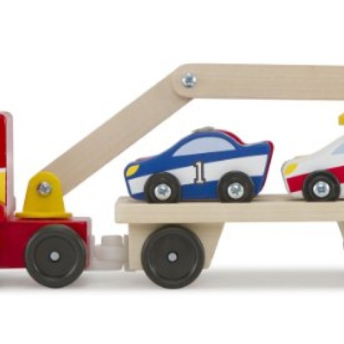 Melissa & Doug Magnetic Car Loader Wooden Toy Set With 4 Cars and ...