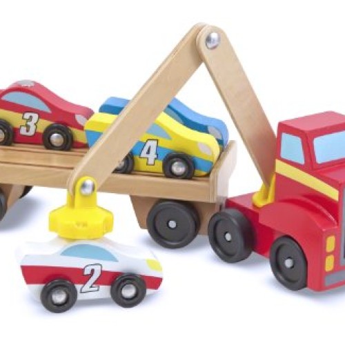 Melissa & Doug Magnetic Car Loader Wooden Toy Set With 4 Cars and ...