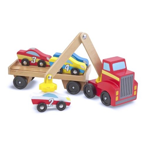 Melissa & Doug Magnetic Car Loader Wooden Toy Set With 4 Cars and ...