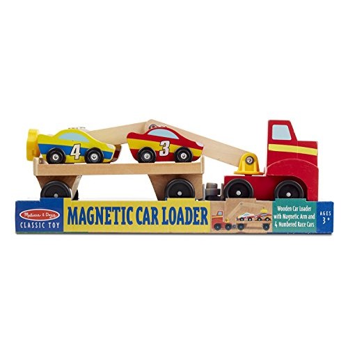 Melissa & Doug Magnetic Car Loader Wooden Toy Set With 4 Cars and ...