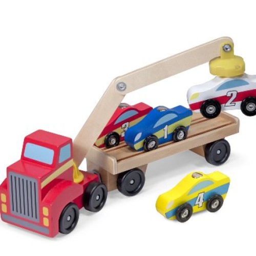 Melissa & Doug Magnetic Car Loader Wooden Toy Set With 4 Cars and ...