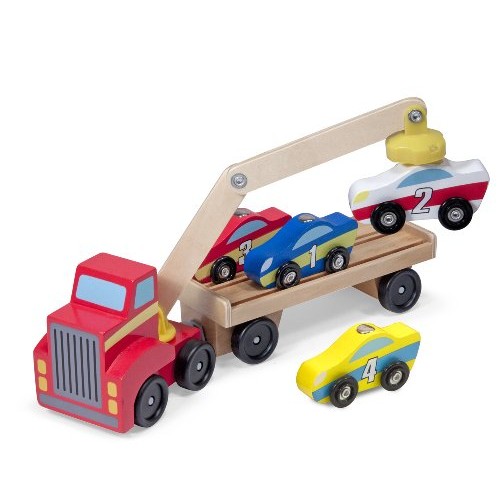 Melissa & Doug Magnetic Car Loader Wooden Toy Set With 4 Cars and ...