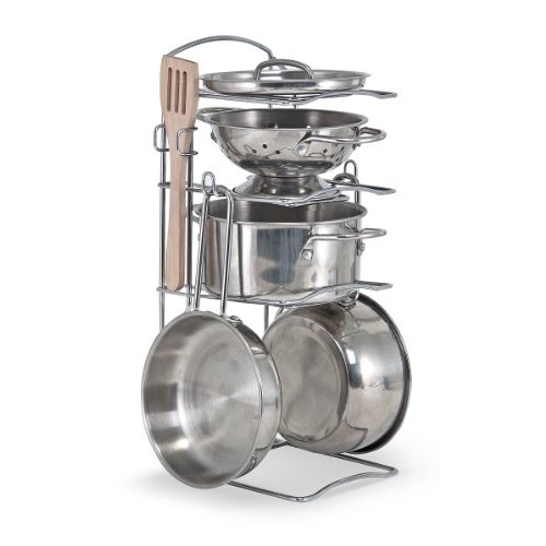 Melissa & Doug Stainless Steel Pots and Pans Pretend Play Kitchen ...
