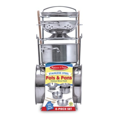 Melissa & Doug Stainless Steel Pots and Pans Pretend Play Kitchen ...