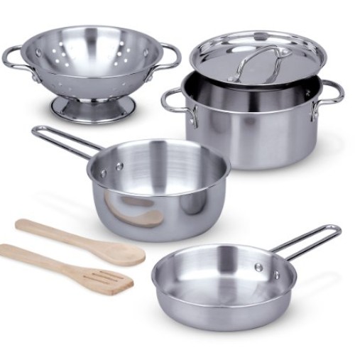 Melissa & Doug Stainless Steel Pots and Pans Pretend Play Kitchen ...