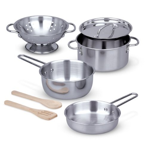 Melissa & Doug Stainless Steel Pots and Pans Pretend Play Kitchen ...