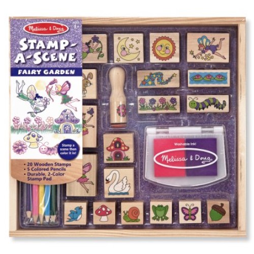 Melissa & Doug Stamp-a-Scene Stamp Pad: Fairy Garden - 20 Wooden S...
