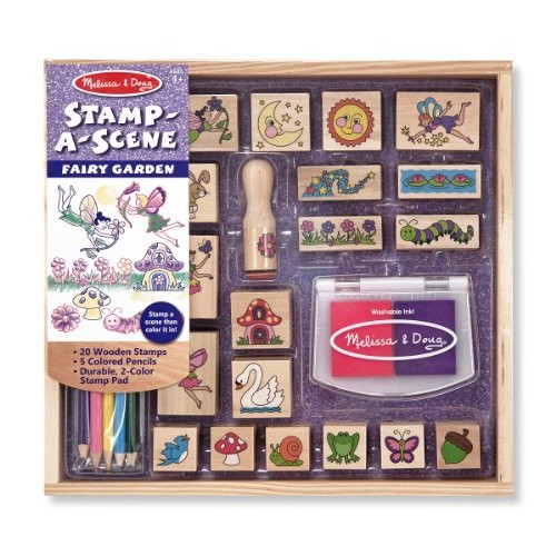 Melissa & Doug Stamp-a-Scene Stamp Pad: Fairy Garden - 20 Wooden S...