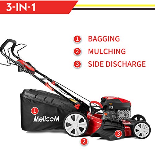 MELLCOM 21 Inch Gas Lawn Mower 4-Cycle Trimming Mower 4-in-1 Rear ...