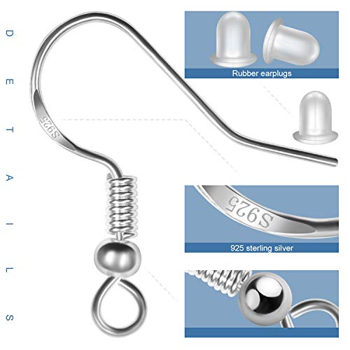 925 Sterling Silver Earring Hooks 120 PCS/60 Pairs, Ear Wires Fish...
