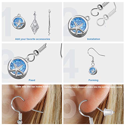 925 Sterling Silver Earring Hooks 120 PCS/60 Pairs, Ear Wires Fish...