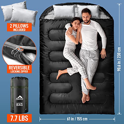 MEREZA Double Sleeping Bag for Adults Mens with Pillow, XL Queen S...