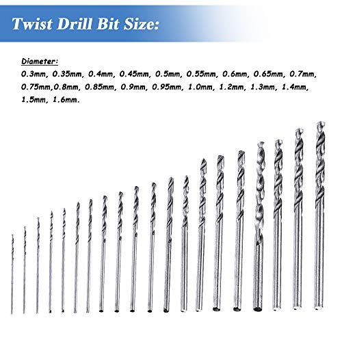 Mesee 20 Pieces HSS Mini Micro Drill Bit Set, 0.3-1.6mm Shank Twis...