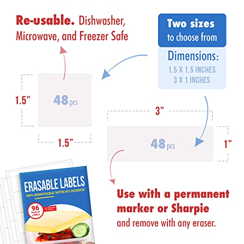 MESS Food Labels for Containers - Erasable Labels for Kitchens 96...