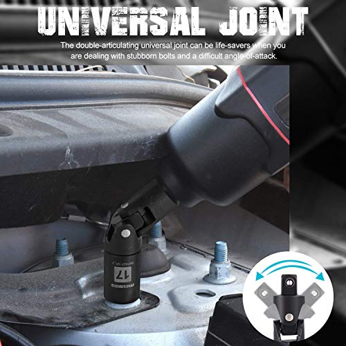 1/2 Impact Socket Set, METAKOO Drive Impact Socket Set, 17PCS Met...