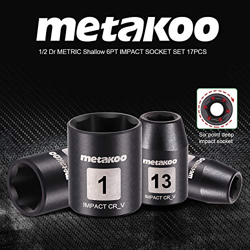 1/2 Impact Socket Set, METAKOO Drive Impact Socket Set, 17PCS Met...