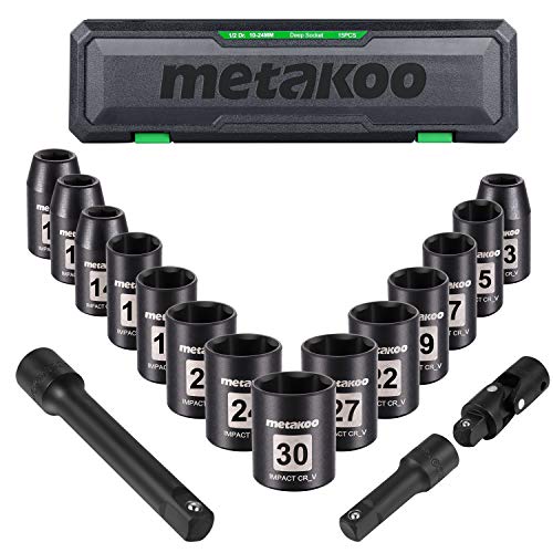 1/2 Impact Socket Set, METAKOO Drive Impact Socket Set, 17PCS Met...