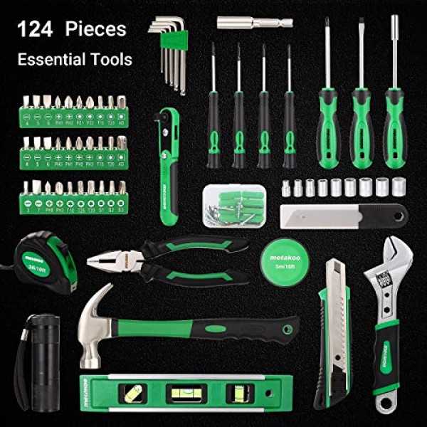 Tool Kit for Home, METAKOO 124 Pcs General Household Hand Tool Kit...