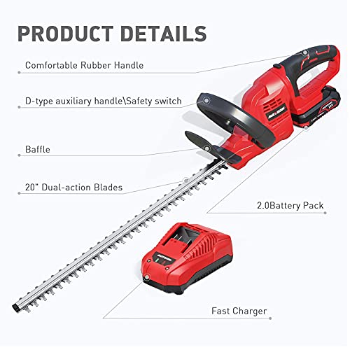 Meterk Cordless Hedge Trimmer, 20V Bush Trimmer 20-Inch Dual-Actio...