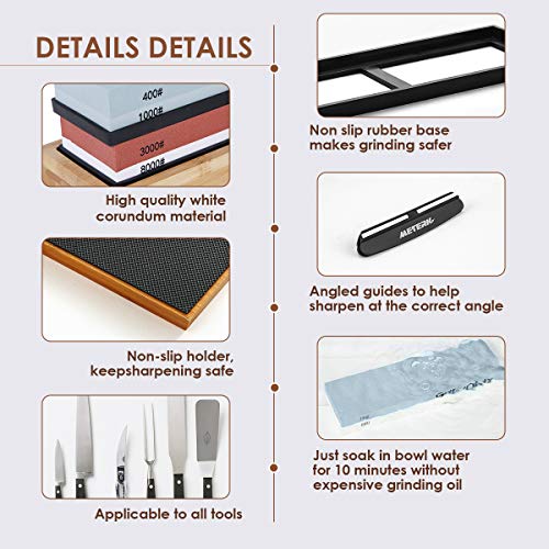 Sharpening Stone Set, Meterk Whetstone 4 Side Grit 400/1000 3000/8...