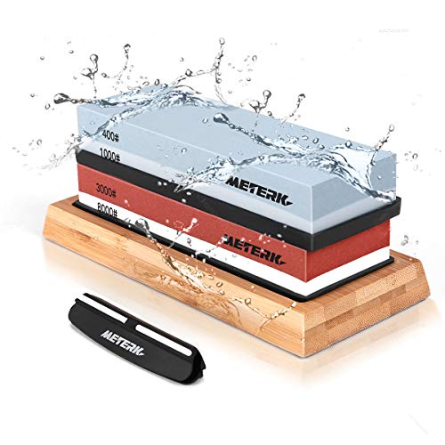 Sharpening Stone Set, Meterk Whetstone 4 Side Grit 400/1000 3000/8...