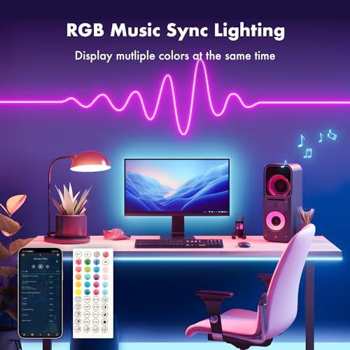 MFWW Neon Rope Lights, 32.8FT RGB LED Strip Lights App Control,IR ...