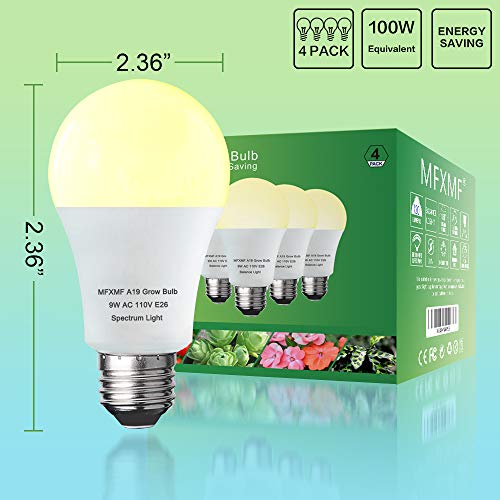 mfxmf 4 Pack LED Grow Light Bulb A19 Bulb, Full Spectrum Plant Lig...