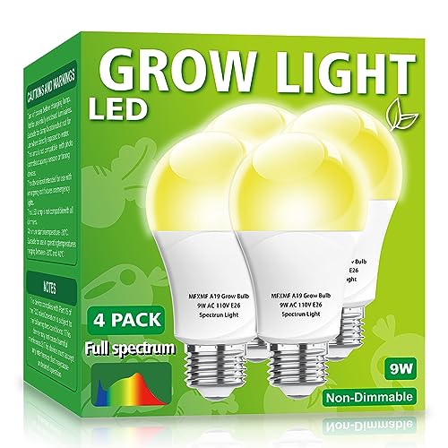 mfxmf 4 Pack LED Grow Light Bulb A19 Bulb, Full Spectrum Plant Lig...
