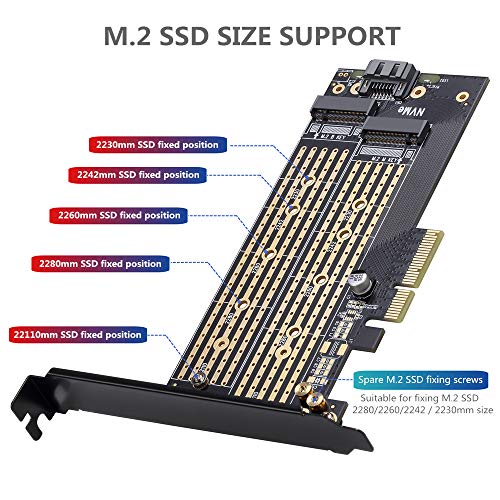 Dual M.2 PCIE Adapter for SATA or PCIE NVMe SSD with Advanced Heat...