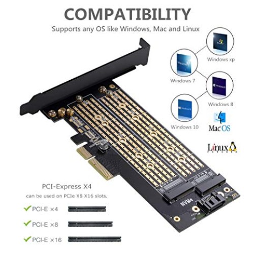 Dual M.2 PCIE Adapter for SATA or PCIE NVMe SSD with Advanced Heat...