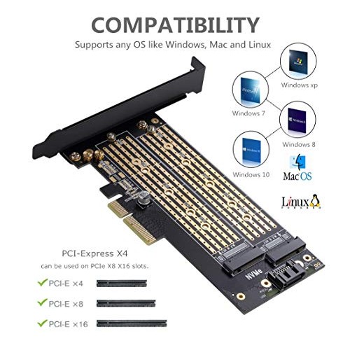 Dual M.2 PCIE Adapter for SATA or PCIE NVMe SSD with Advanced Heat...