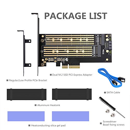 Dual M.2 PCIE Adapter for SATA or PCIE NVMe SSD with Advanced Heat...