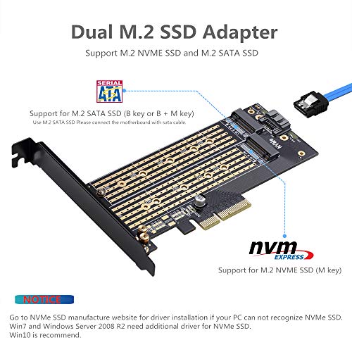 Dual M.2 PCIE Adapter for SATA or PCIE NVMe SSD with Advanced Heat...