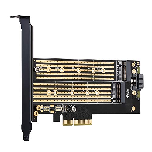 Dual M.2 PCIE Adapter for SATA or PCIE NVMe SSD with Advanced Heat...