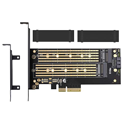 Dual M.2 PCIE Adapter for SATA or PCIE NVMe SSD with Advanced Heat...