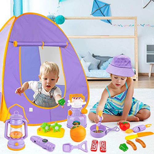 MIBOTE Kids Camping Tent Set Toys, 45pcs Pop Up Play Tent with Cam...