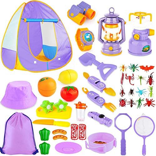 MIBOTE Kids Camping Tent Set Toys, 45pcs Pop Up Play Tent with Cam...