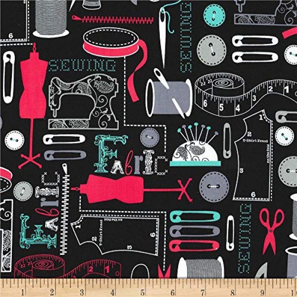 Michael Miller 0565343 Circle Sew It Black Fabric by The Yard