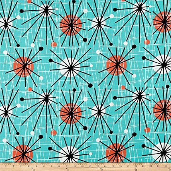 Michael Miller Turquoise Mid-Century Modern Atomic Fabric by The Yard