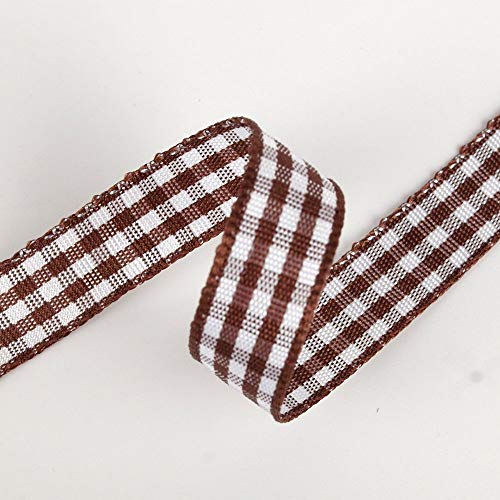 Micomon Brown Gingham Ribbon 25 Yards Per Roll for Crafts Plaid Ch...