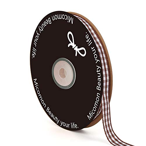 Micomon Brown Gingham Ribbon 25 Yards Per Roll for Crafts Plaid Ch...