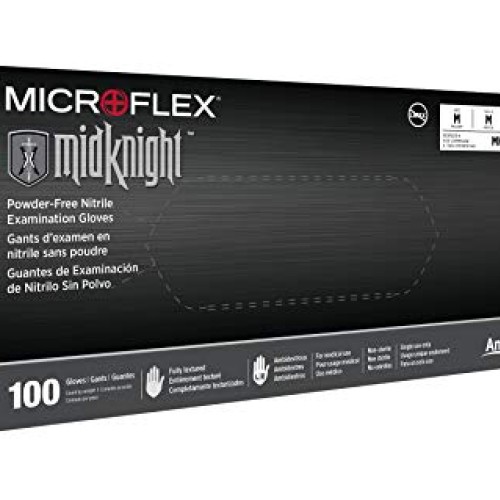 Microflex MK-296 Black Disposable Nitrile Gloves, Latex-Free, Powd...