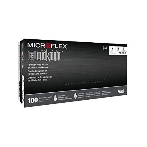 Microflex MK-296 Black Disposable Nitrile Gloves, Latex-Free, Powd...