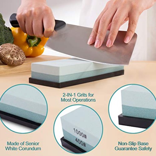 Sharpening Stone Whetstone Set 2 Side Grit 400/1000 Kitchen Knife ...