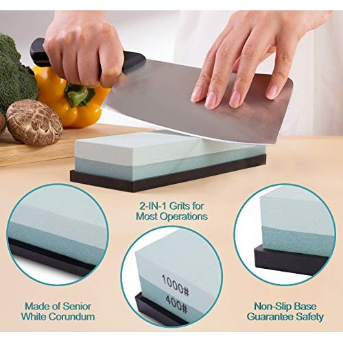 Sharpening Stone Whetstone Set 2 Side Grit 400/1000 Kitchen Knife ...